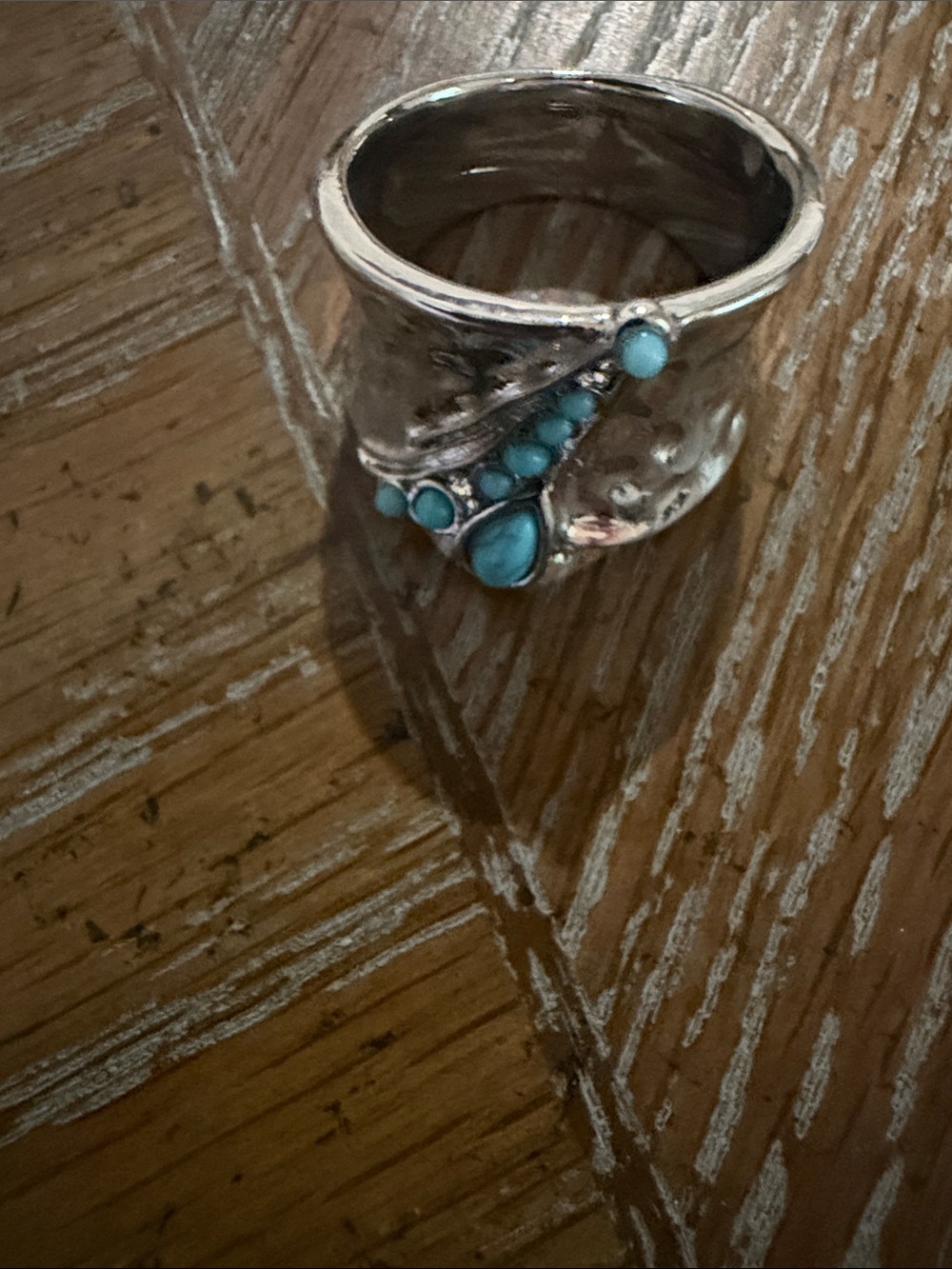 Silver Turquoise Accent Wide Band Ring - Turquoise